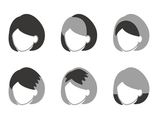 Types of wigs for medium hair. Faceless icon.