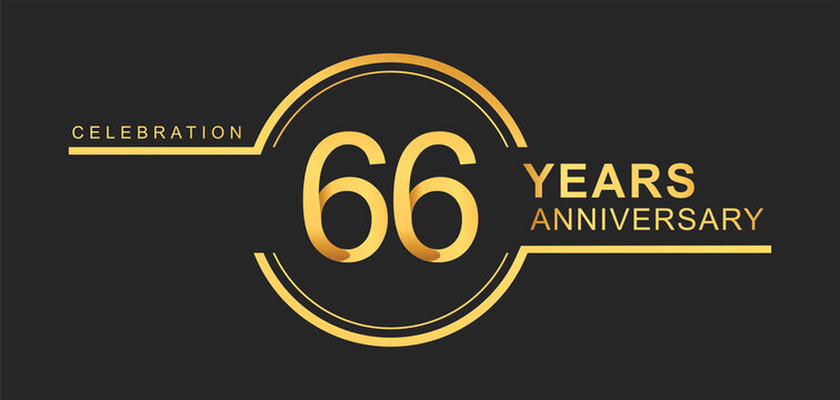 66th years anniversary golden and silver color with circle ring isolated on black background for anniversary celebration event
