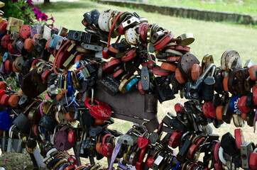 many locks on the bench