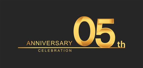 5th years anniversary celebration with elegant golden color isolated on black background, design for anniversary celebration.