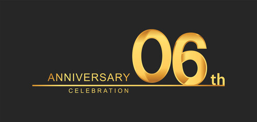 6th years anniversary celebration with elegant golden color isolated on black background, design for anniversary celebration.