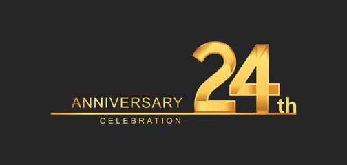 Obraz premium 24th years anniversary celebration with elegant golden color isolated on black background, design for anniversary celebration.