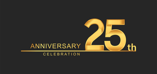 25th years anniversary celebration with elegant golden color isolated on black background, design for anniversary celebration.