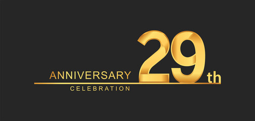 29th years anniversary celebration with elegant golden color isolated on black background, design for anniversary celebration.