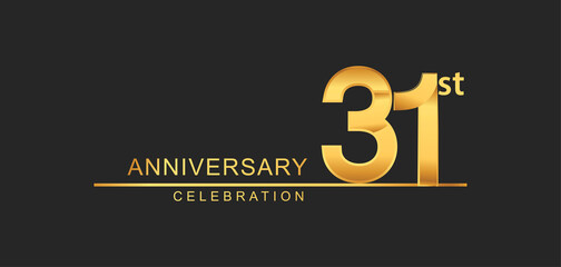 31st years anniversary celebration with elegant golden color isolated on black background, design for anniversary celebration.
