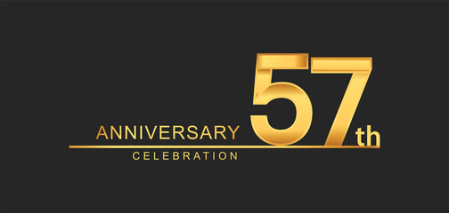 57th years anniversary celebration with elegant golden color isolated on black background, design for anniversary celebration.