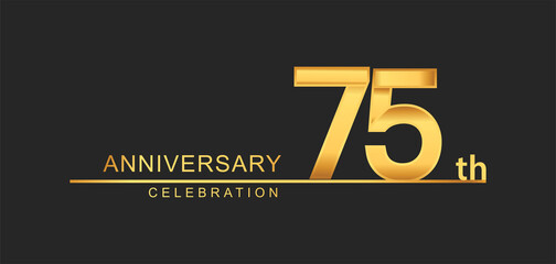 75th years anniversary celebration with elegant golden color isolated on black background, design for anniversary celebration.
