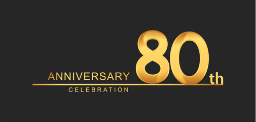 80th years anniversary celebration with elegant golden color isolated on black background, design for anniversary celebration.