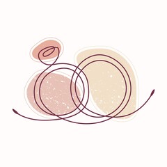 Single line drawing of two wedding rings with textured color spots. Vector hand drawn line art style. Textured background