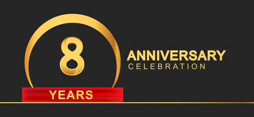8th years anniversary celebration with elegant golden color and ring, red ribbon for anniversary celebration