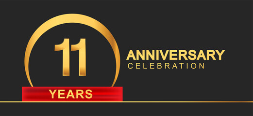 11th years anniversary celebration with elegant golden color and ring, red ribbon for anniversary celebration