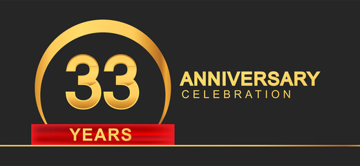 33rd years anniversary celebration with elegant golden color and ring, red ribbon for anniversary celebration