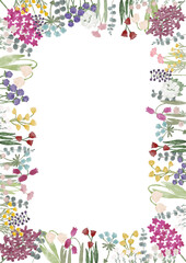 Fototapeta premium 水彩花と白背景の装飾フレーム