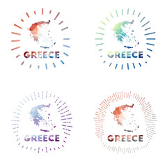 Greece low poly sunburst set. Logo of the country in a geometric polygonal style. Vector illustration.