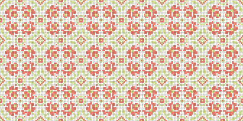 Pixel art. Organic motif, botanical motif background. Seamless pattern.Vector.ピクセルアートのスタイリッシュな有機的パターン