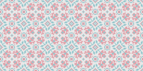 Pixel art. Organic motif, botanical motif background. Seamless pattern.Vector.ピクセルアートのスタイリッシュな有機的パターン
