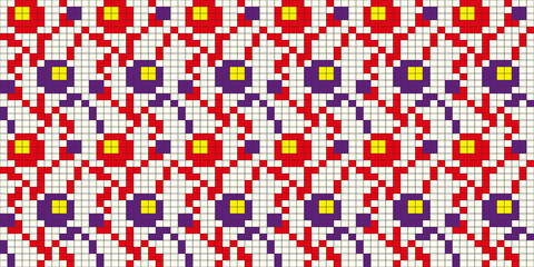 Pixel art. Organic motif, botanical motif background. Seamless pattern.Vector.ピクセルアートのスタイリッシュな有機的パターン