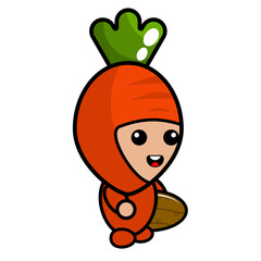 cartoon vector cute carrot mascot character holding a surfboard