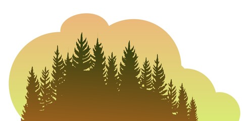 Fototapeta na wymiar Forest silhouette scene. Landscape with coniferous trees. Beautiful view. Pine and spruce trees. Summer nature. Isolated illustration vector