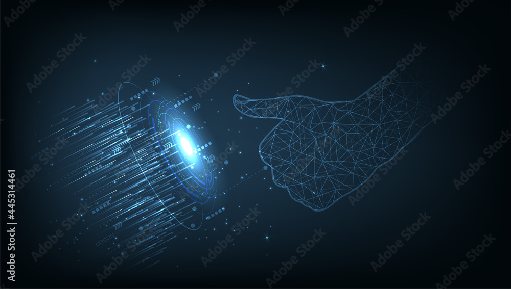 Poster vector hand and circle hi-tech concept.digital technology human hand on hi-tech abstract background.