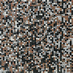 Floor or wall tiles or mosaics consisting of small cubes of black, white and brown color. Textured background for text or mockup