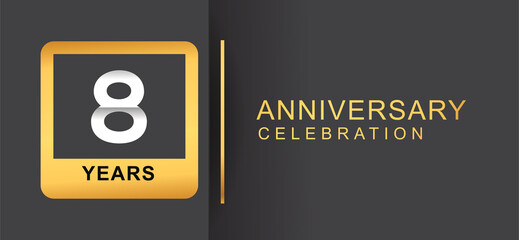 8th years anniversary logo framed with golden square isolated on black background simple and modern design for anniversary celebration.