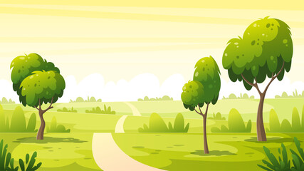 Summer landscape with trees. Vector illustration in modern cartoon style. 