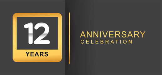12th years anniversary logo framed with golden square isolated on black background simple and modern design for anniversary celebration.