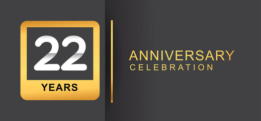 22nd years anniversary logo framed with golden square isolated on black background simple and modern design for anniversary celebration.