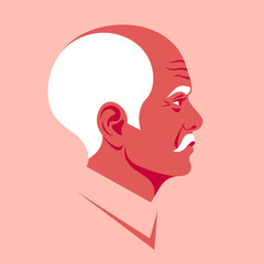 Profile of an elderly Latin American with a mustache. The grandfather's face is on the side. The avatar. Vector flat illustration