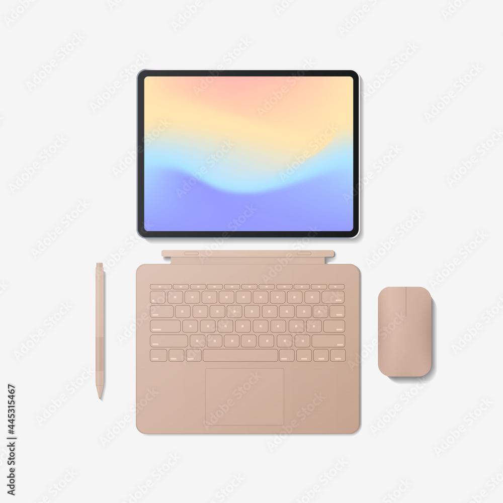 Aufkleber modern tablet computer with keyboard mouse pen and colored screen
