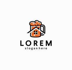 House beer logo icon design vector illustration. Brewery logo with A mug of beer. glass beer with house logo template 