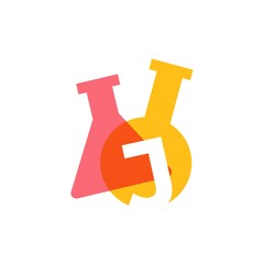 j letter lab laboratory glassware beaker logo vector icon illustration