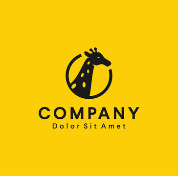 animal Head giraffe logo icon Silhouette design vector illustration wildlife symbol with yellow background