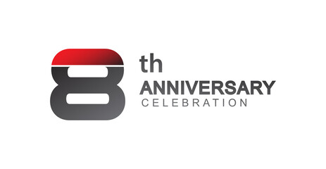 8th anniversary logo red and black design simple isolated on white background for anniversary celebration.