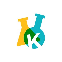 k letter lab laboratory glassware beaker logo vector icon illustration