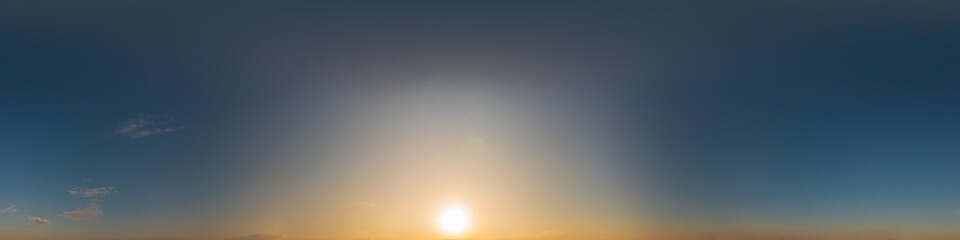Dark blue sunset sky pano with Cirrus clouds. Seamless hdr panorama in spherical equirectangular...