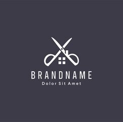 Modern Home or house with scissor logo symbol Vector Template Illustration. Uppercut Barber Shop Logo