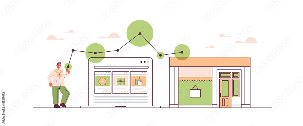 Poster man using smartphone application for online shopping ordering and paying ecommerce smart purchasing
