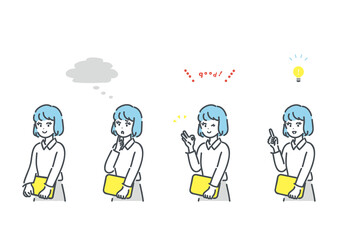 カジュアルなビジネスパーソンの色々な表情のイラスト素材