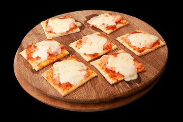 Pizza with smoked salmon and cream cheese, focus selective.