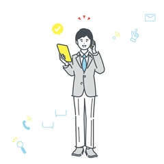 電話をするビジネスパーソンの全身イラスト素材