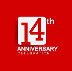 14th years anniversary logo with white square isolated on red background simple and modern design for anniversary celebration.