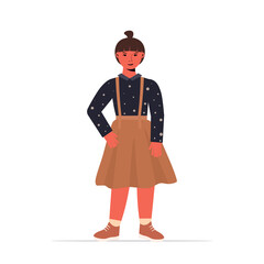 happy child little girl in casual trendy clothes female cartoon character standing pose full length