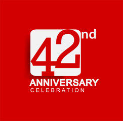 42nd years anniversary logo with white square isolated on red background simple and modern design for anniversary celebration.