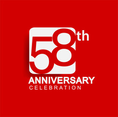 58th years anniversary logo with white square isolated on red background simple and modern design for anniversary celebration.