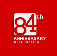 84th years anniversary logo with white square isolated on red background simple and modern design for anniversary celebration.