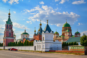 Fototapeta na wymiar Panoramic view of the Troekurovo Orthodox Monastery near Lebedyan city