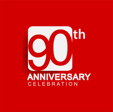 90th years anniversary logo with white square isolated on red background simple and modern design for anniversary celebration.