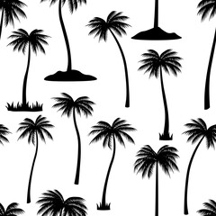 Seamless pattern palm trees silhouettes black vector illustration	